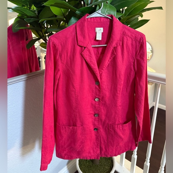 J. Jill Linen Blazer Jacket Button Front Lagonlook Pink Hibiscus Size Small - Picture 1 of 15